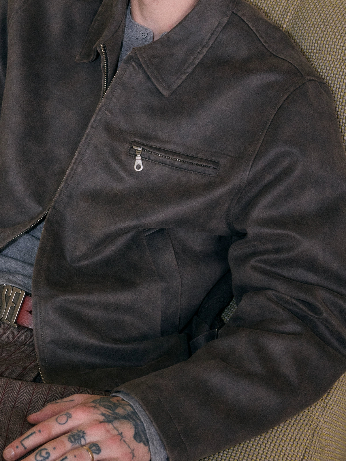 InsGale 25AW 水洗做舊短寬麂皮夾克