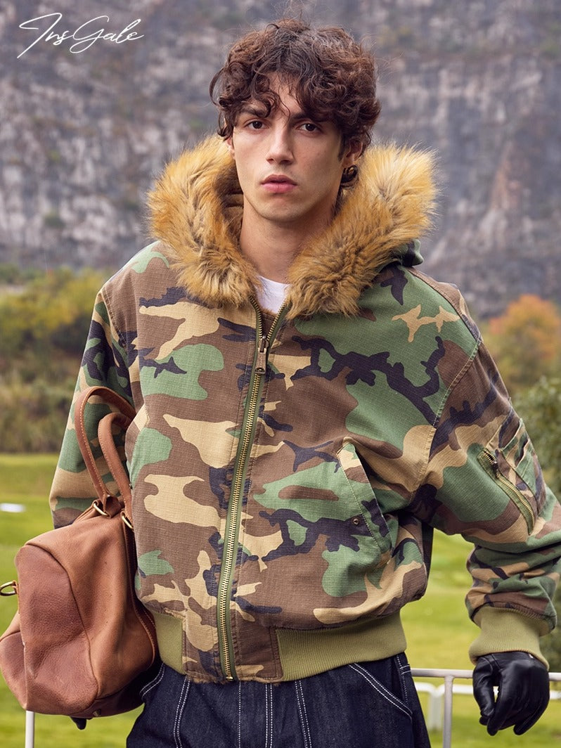 InsGale 24AW Reversible Camouflage Jacket with Fleece Collar (Boomber) 