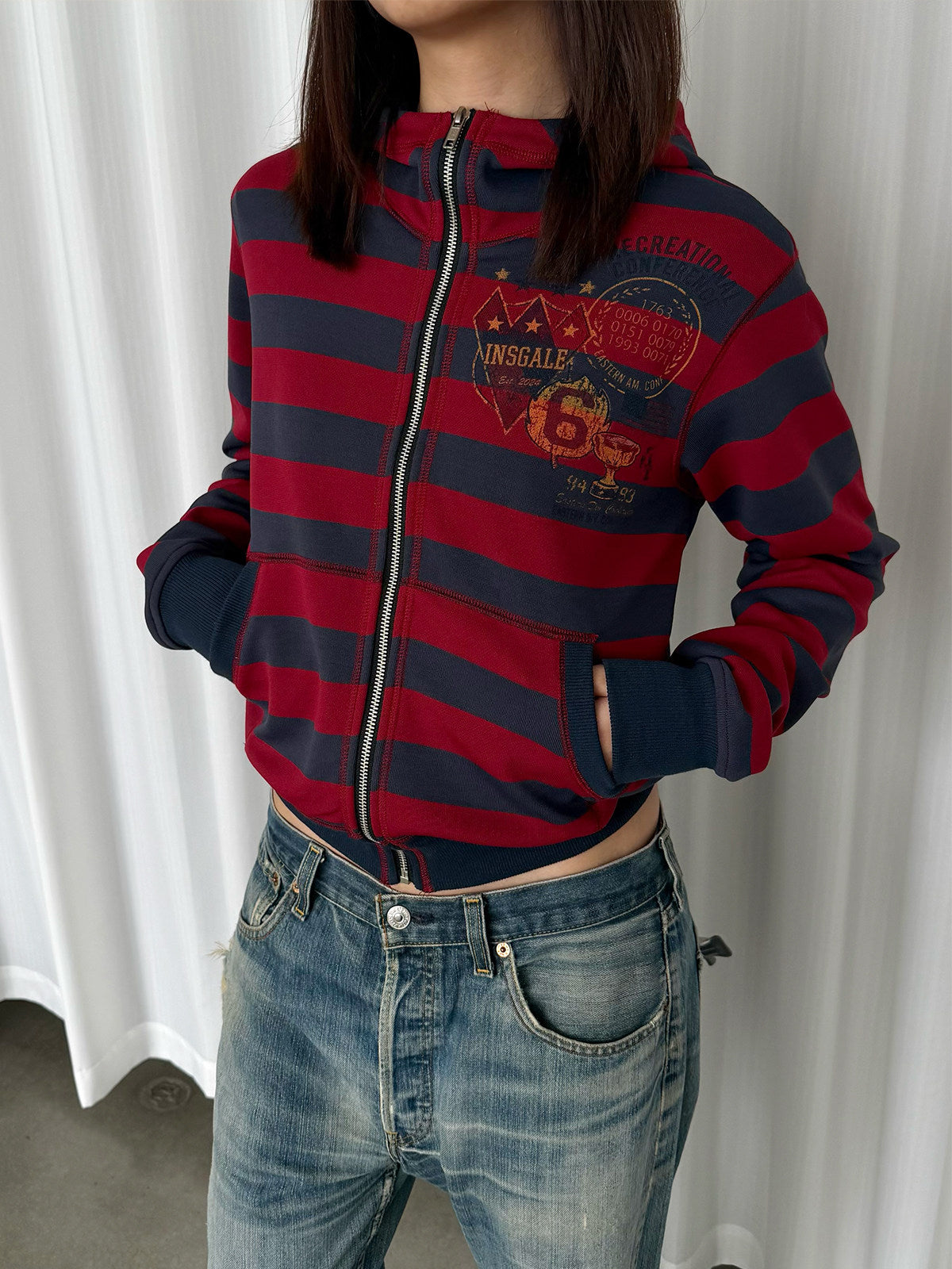 InsGale 26AW 紅色條紋印花連帽外套