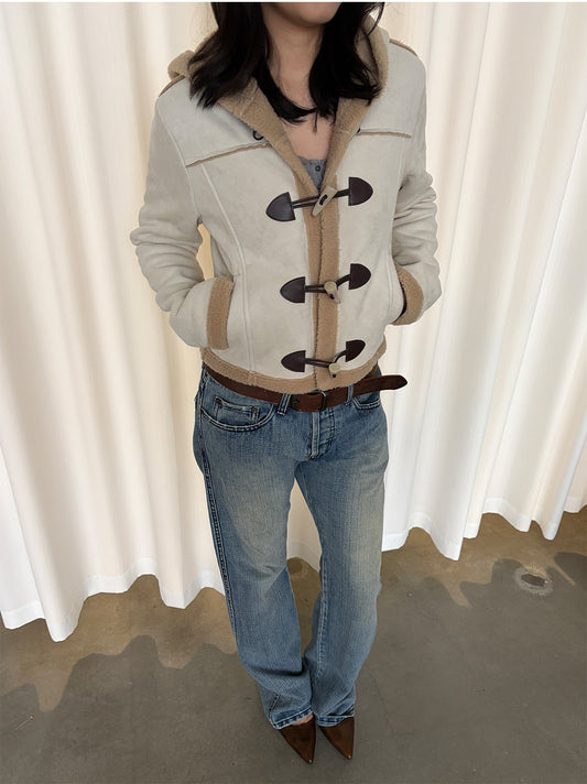 InsGale 26SS Shearling Horn Buckle Vintage Short Jacket