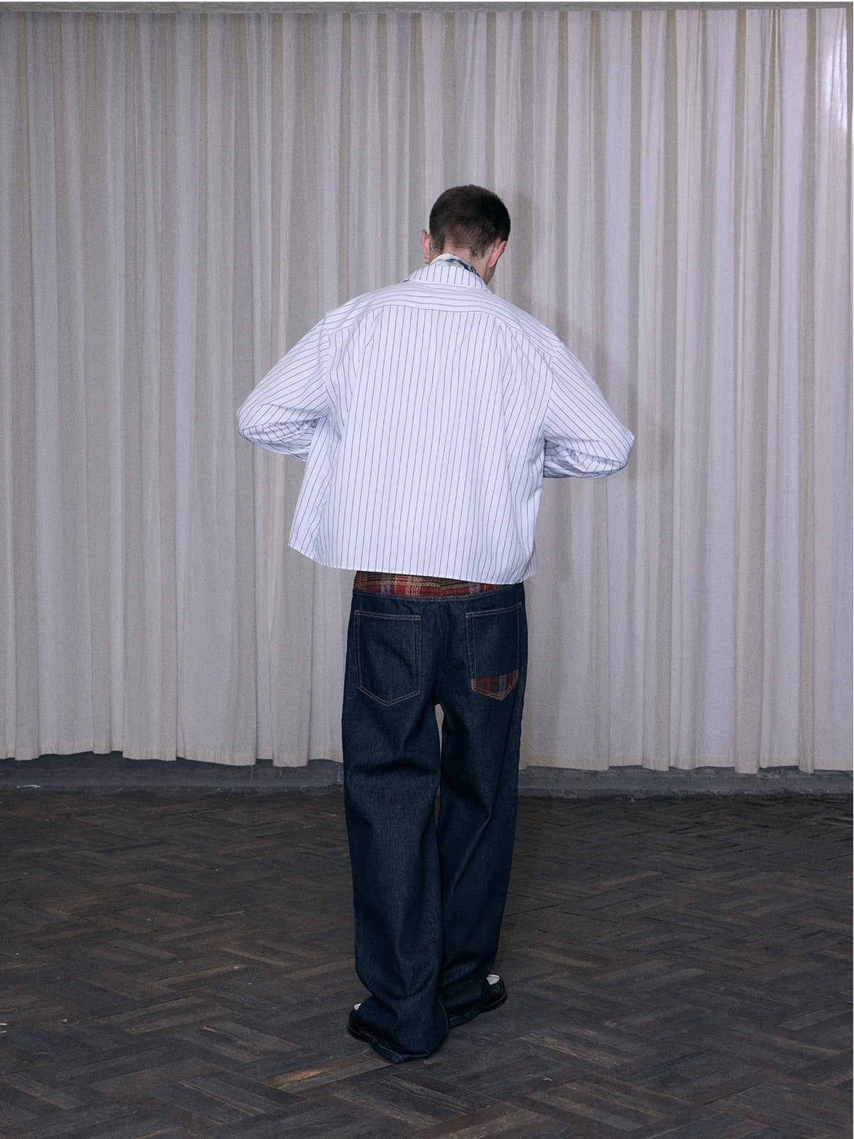 InsGale 25AW 黑白條紋刺繡翻領襯衫