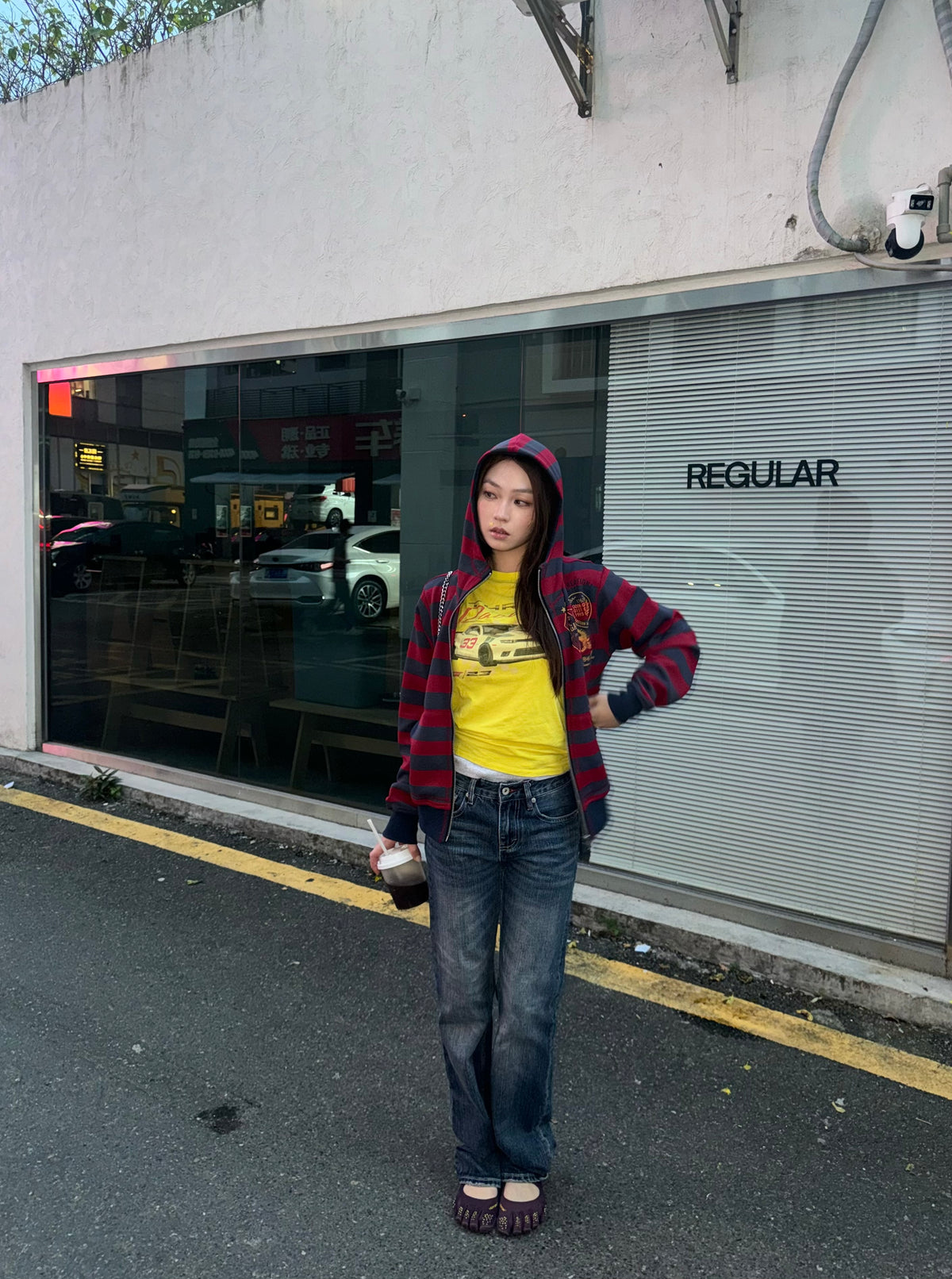 InsGale 26AW 紅色條紋印花連帽外套