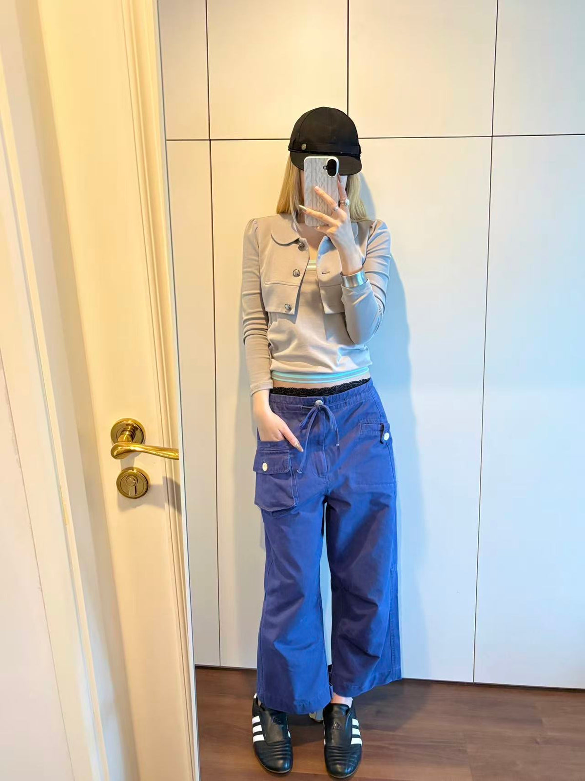 InsGale 26AW French Blue Washed Distressed Straight-Leg Cropped Trousers