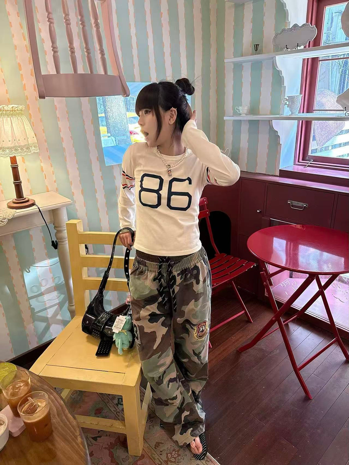 InsGale 26AW 米白復古86修身打底長T