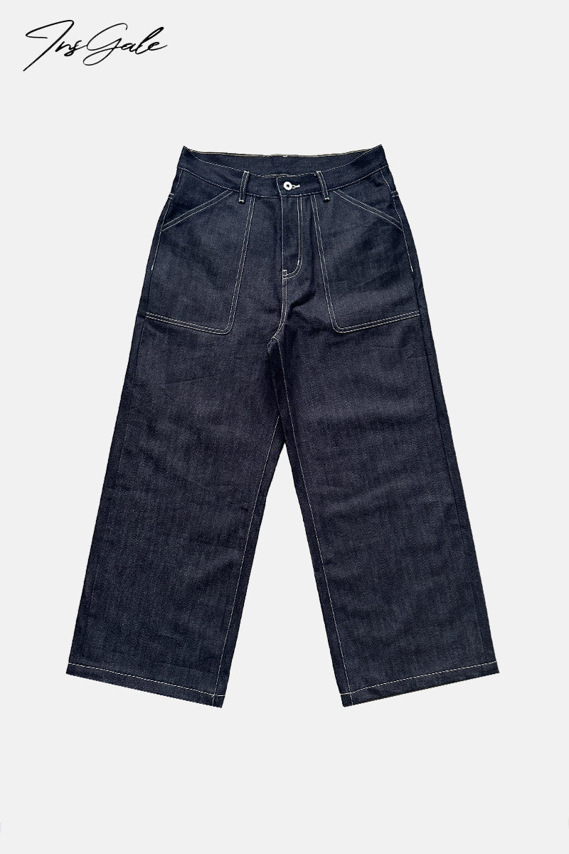 InsGale 25SS 黑藍硬挺經典原牛原色寬鬆BAGGY牛仔褲