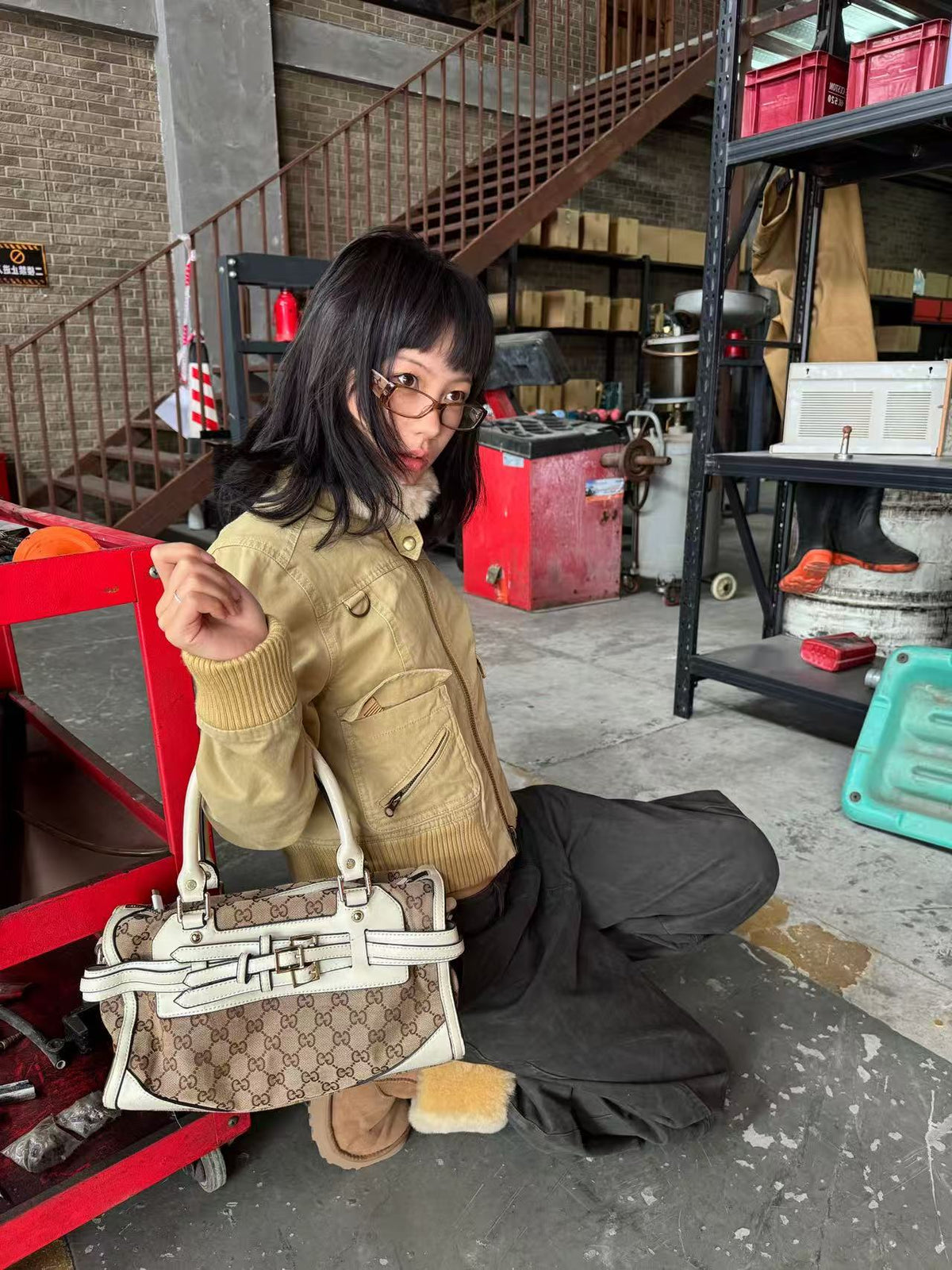 InsGale 26AW 卡其毛領工裝外套