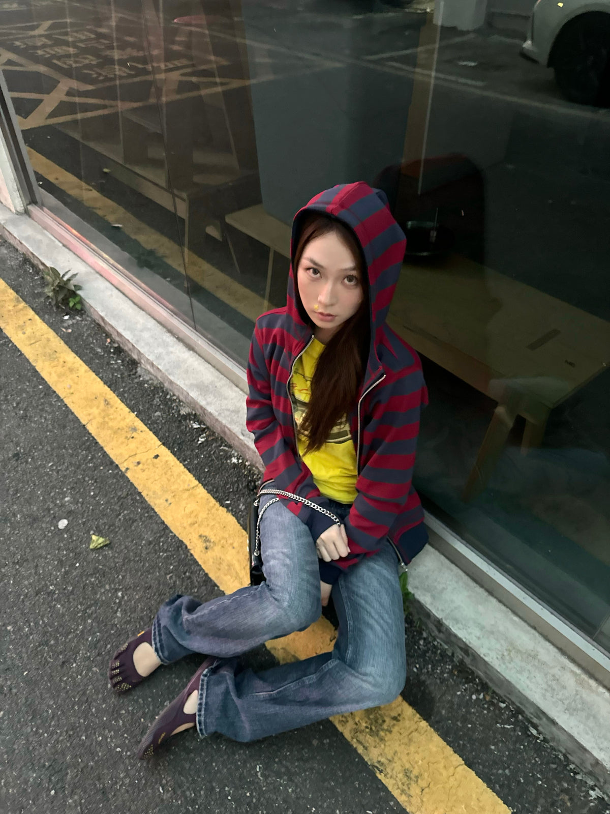 InsGale 26AW 紅色條紋印花連帽外套